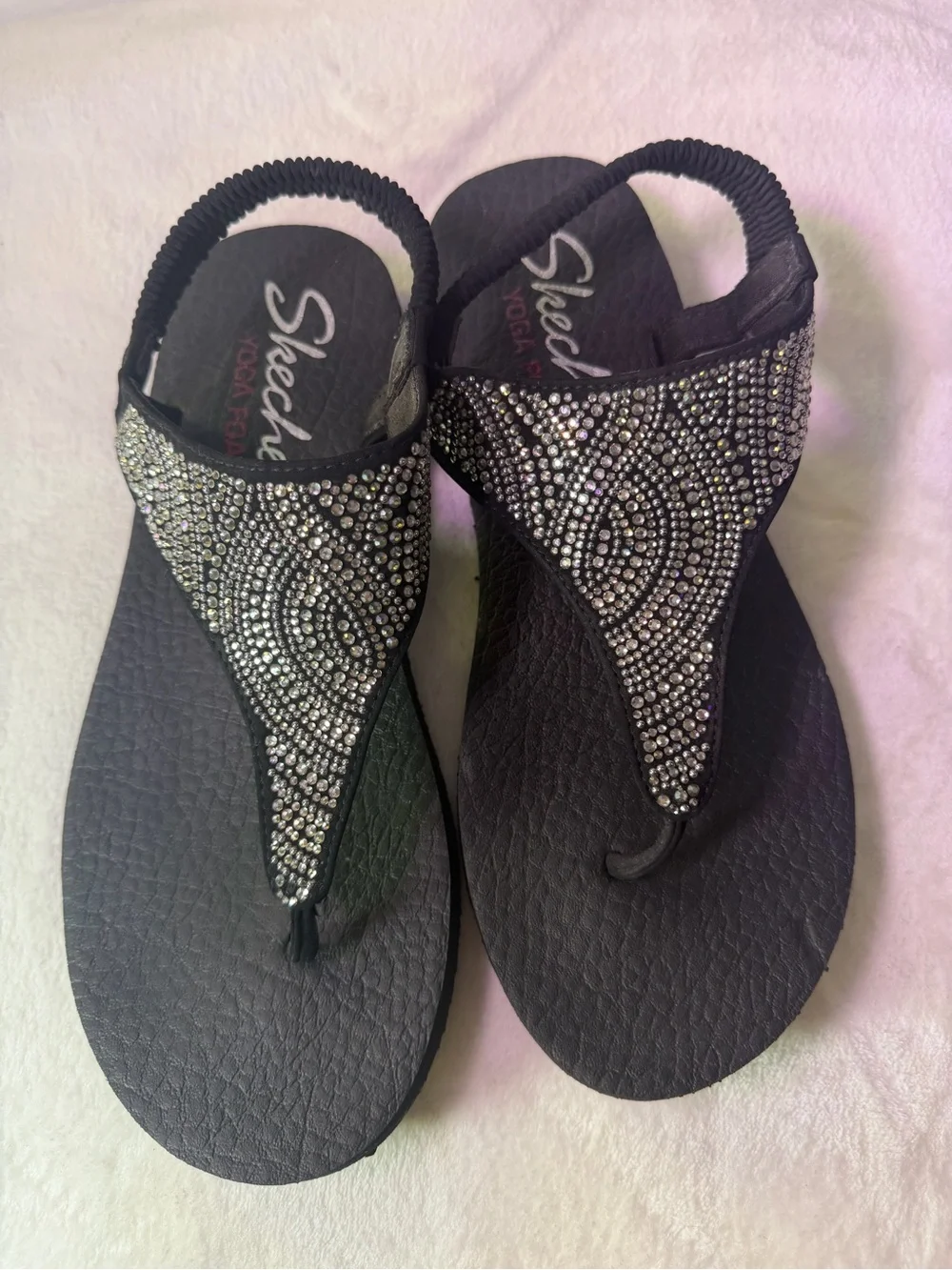 Skechers Black Sparkle Backstrap Thong Sandal